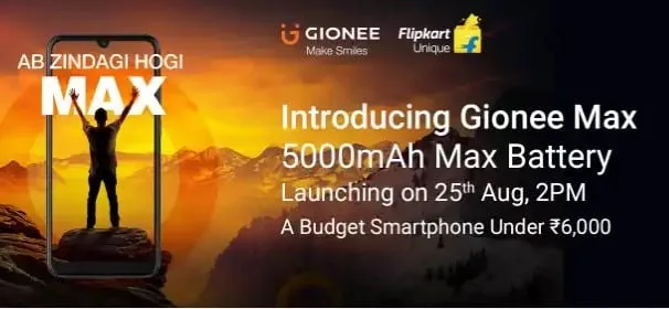 Gionee Max with big battery launching on August 25 under Rs.6,000