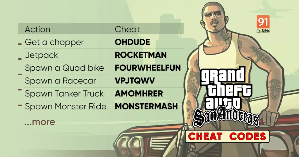 GTA San Andreas cheat codes