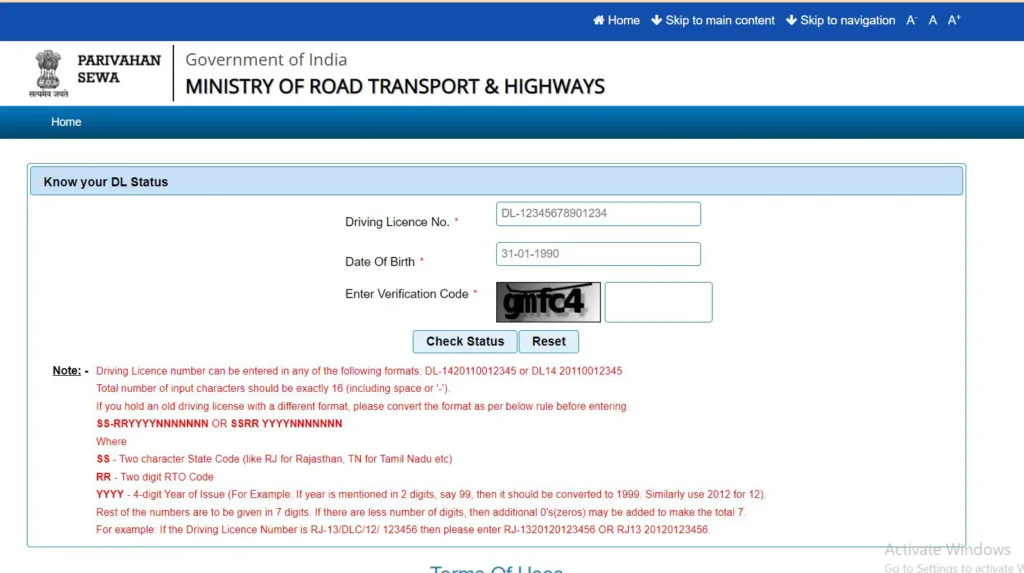 Parivahan Sarathi Appication