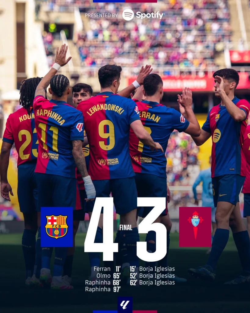 Barcelona vs Celta: Raphinha’s 90’ Goal Sparks Comeback Memory