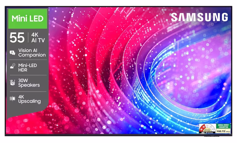 Samsung 55-Inch Mini LED 4K Vision AI TV Is ₹39,366 With Coupon and HDFC Offer